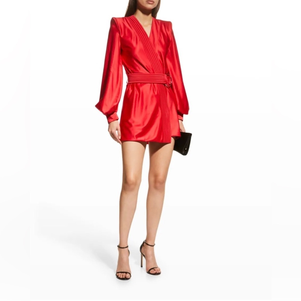 ZHIVAGO Cala Conta Belted Mini Wrap Dress Red Pleated Size 10 Like New